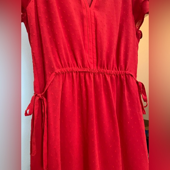 Red Chiffon Adjustable Waist Dress - Picture 3 of 4